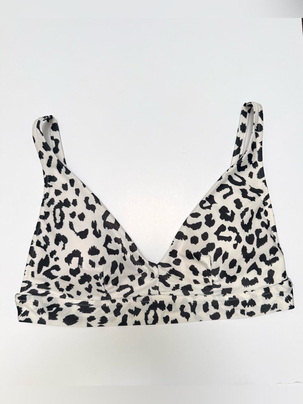 aerie Black & White Leopard Print Long Line V Scoop Bikini Top